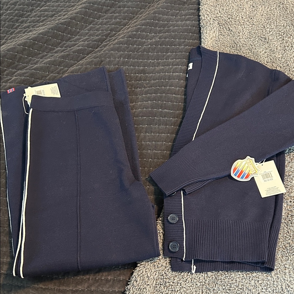 K-Swiss Navy Sweater Set with White Trim, pants and top set
